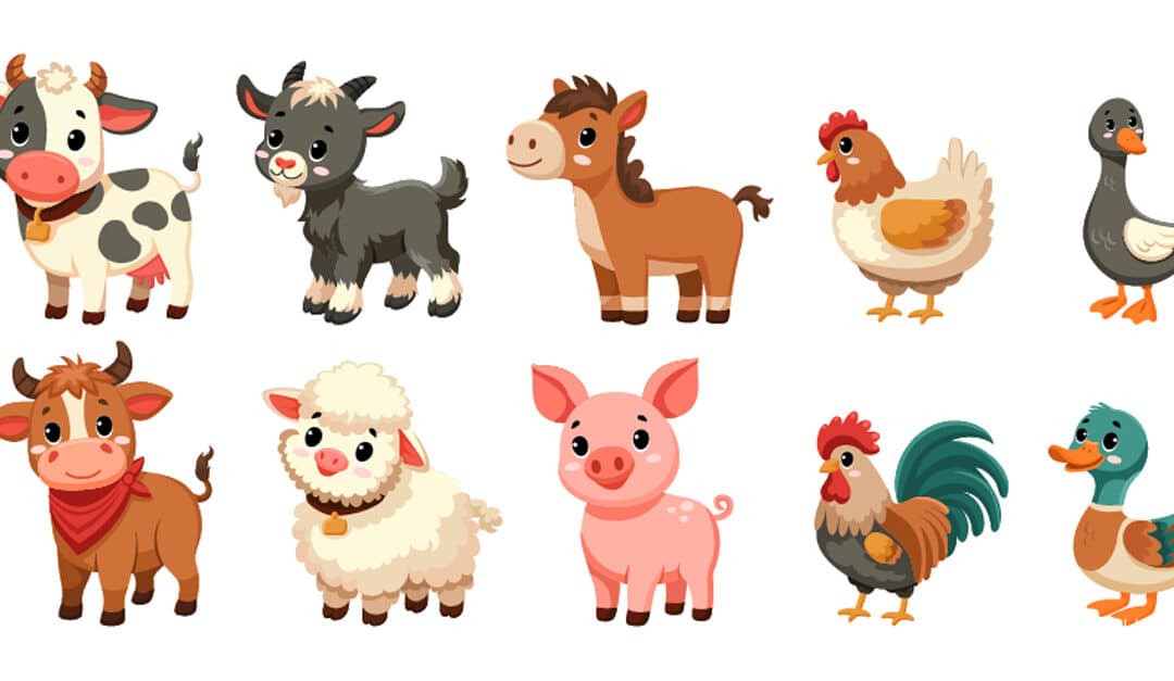 Collection of illustrated farm animals