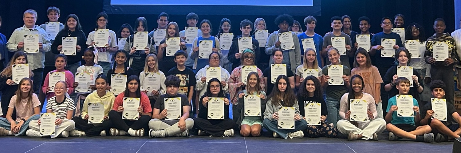 Group of students winning an award at Marathon Middle High School in Key West, Florida